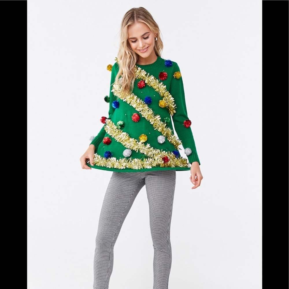 Christmas tree sweater dress sz S. See note about lights
